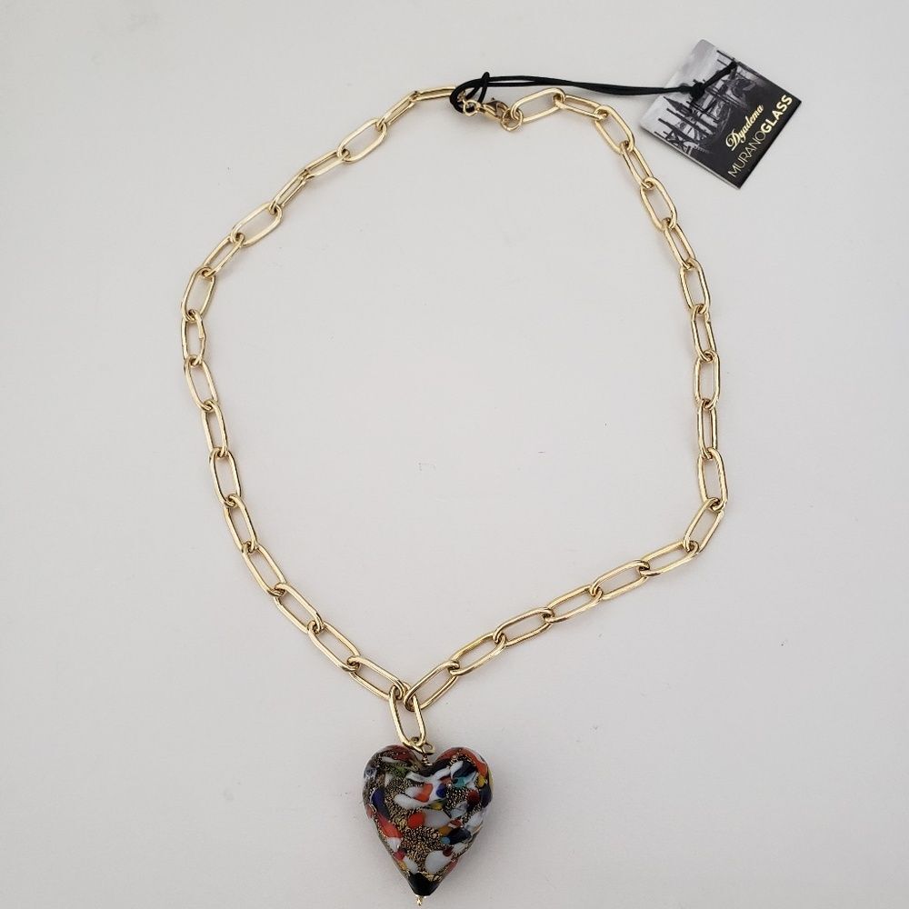 Sterling Silver 925 Murano Glass Heart Pendant Necklace